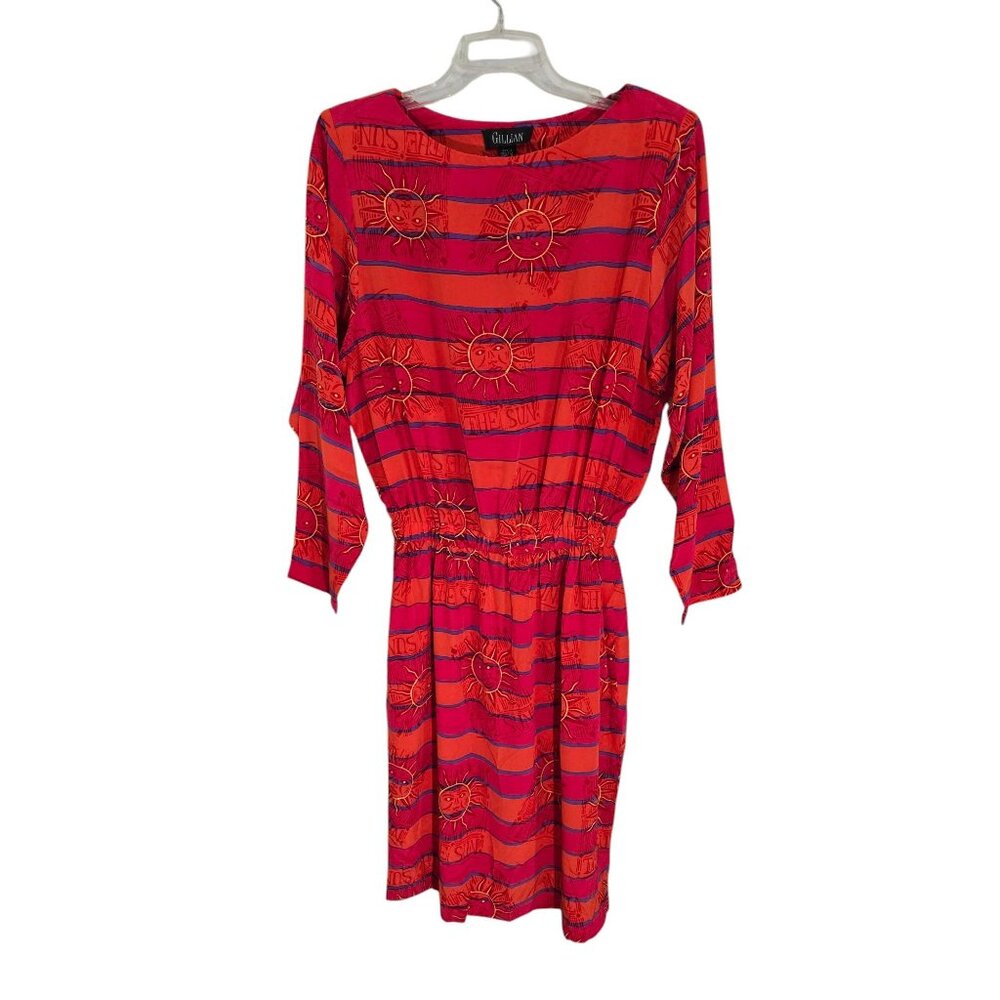 Vintage Gillian Women's‎ Red & Orange Sun Print  Silk Dress Size 12